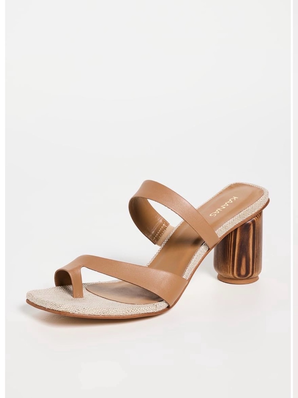 Kaanas Cognac Leather Sculpted Block-Heel Sandal
